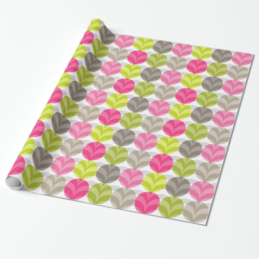 Farbenfrohe rosa grünbraune Polka Dot Muster Geschenkpapier (Ungerollt)