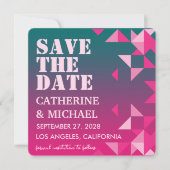 Farbenfrohe rosa-grüne geometrische Hochzeitsstift Save The Date (Vorderseite)