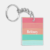 Farbenfrohe rosa grüne Personalisierte Farbstreife Schlüsselanhänger (Vorderseite links)