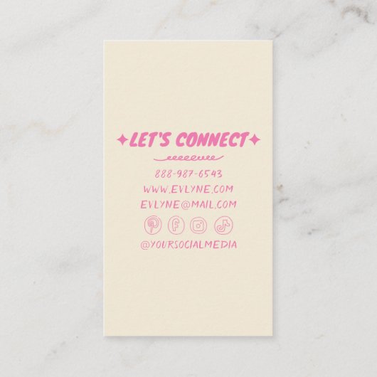 Farbenfrohe rosa grüne Retro Hand gezeichnet Blume Visitenkarte (Rückseite)