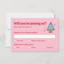 Farbenfrohe Rosa Hand Drawn Funky Writing Wedding RSVP Karte