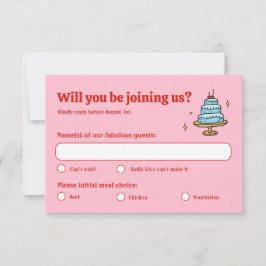 Farbenfrohe Rosa Hand Drawn Funky Writing Wedding RSVP Karte