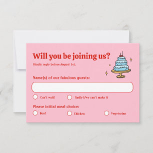 Farbenfrohe Rosa Hand Drawn Funky Writing Wedding RSVP Karte