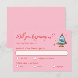 Farbenfrohe Rosa Hand Drawn Funky Writing Wedding RSVP Karte