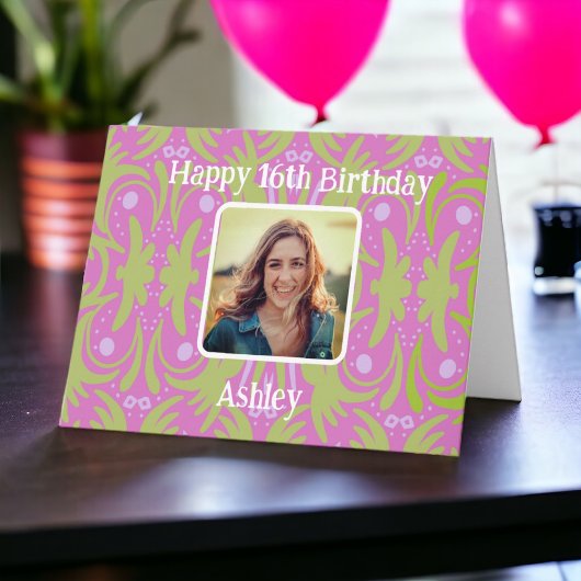Farbenfrohe Rosa Happy Birthday Foto Card Benutzer Karte