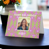 Farbenfrohe Rosa Happy Birthday Foto Card Benutzer Karte