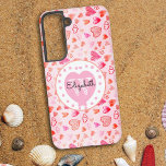 Farbenfrohe rosa Herzmuster Monogramm weißes Herz Samsung Galaxy Hülle<br><div class="desc">Dieses schicke Handy-Gehäuse zeichnet sich durch einen pastellfarbenen Hintergrund und einen rosa Herz- und Polka-Dot-Design mit Vorname und Anfangsbuchstaben Monogramm aus. Personalisieren Sie die Textfelder mit einem Vor- oder Nachnamen und dem Initialen, entfernen Sie den Text oder bearbeiten Sie ihn mit dem Entwurfstool, um einen Schriftart auszuwählen, den Sie bevorzugen....</div>