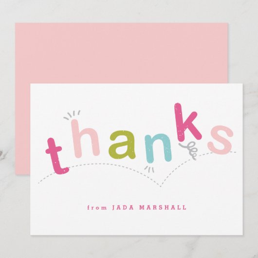 Farbenfrohe rosa Kinder Dankeskarte (Vorne/Hinten)