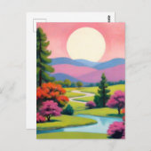 Farbenfrohe rosa Kunstlandschaft Postkarte (Vorne/Hinten)