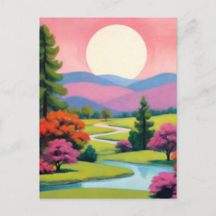 Farbenfrohe rosa Kunstlandschaft Postkarte