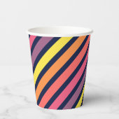 Farbenfrohe rosa, Lila-gelbe Streifen Muster Pappbecher (Rückseite)