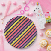 Farbenfrohe rosa, Lila-gelbe Streifen Muster Pappteller (Party)