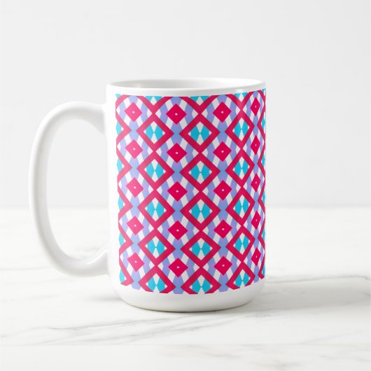 Farbenfrohe rosa, lila und blaue Tasse (Links)