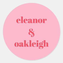 Farbenfrohe Rosa Moderne einfache Hochzeit nach Ma Runder Aufkleber