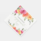 Farbenfrohe rosa-orange Pfingstrosen Frühlingsverl Serviette (Ecke)