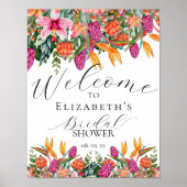 Farbenfrohe Rosa Orange Tropenflora Begrüßungszeic Poster (Vorne)