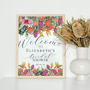 Farbenfrohe Rosa Orange Tropenflora Begrüßungszeic Poster
