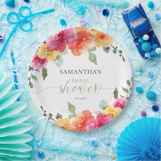 Farbenfrohe rosa-orangefarbene Torfbäume Frühlings Pappteller (Party)