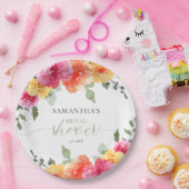 Farbenfrohe rosa-orangefarbene Torfbäume Frühlings Pappteller (Party)