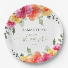 Farbenfrohe rosa-orangefarbene Torfbäume Frühlings Pappteller