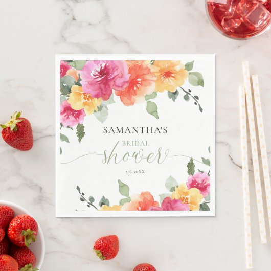 Farbenfrohe rosa-orangefarbene Torfbäume Frühlings Serviette (Beispiel)