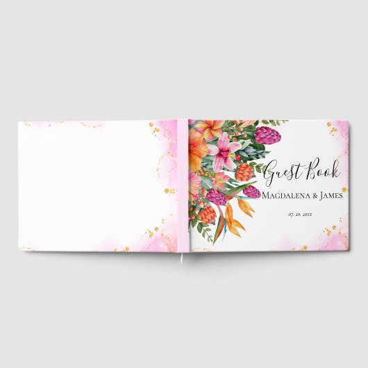 Farbenfrohe, rosa orangefarbene tropische Blume Ho Gästebuch (Voll)