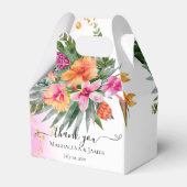 Farbenfrohe, rosa orangefarbene tropische Blume Ho Geschenkschachtel (Rückseite)