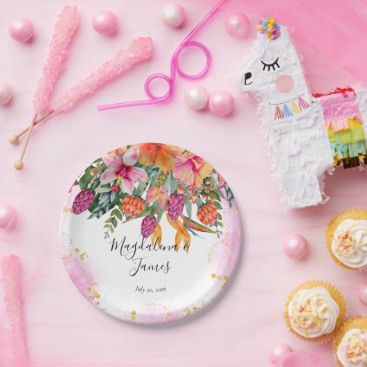 Farbenfrohe, rosa orangefarbene tropische Blume Ho Pappteller (Party)