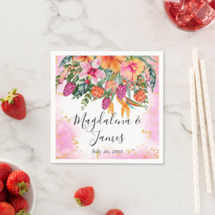 Farbenfrohe, rosa orangefarbene tropische Blume Ho Serviette