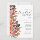 Farbenfrohe rosa orangefarbenes tropisches Brautpa Einladung (Vorderseite)