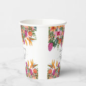 Farbenfrohe rosa orangefarbenes tropisches Brautpa Pappbecher (Links)