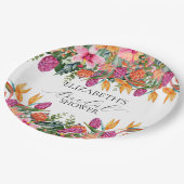 Farbenfrohe rosa orangefarbenes tropisches Brautpa Pappteller (Schrägansicht)