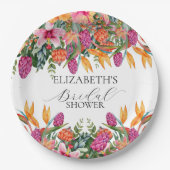 Farbenfrohe rosa orangefarbenes tropisches Brautpa Pappteller (Vorderseite)