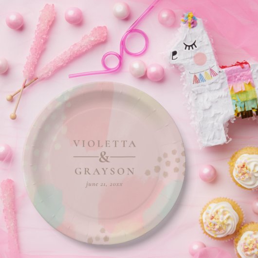 Farbenfrohe rosa Pasta Abstrakte Kunst Pappteller (Party)