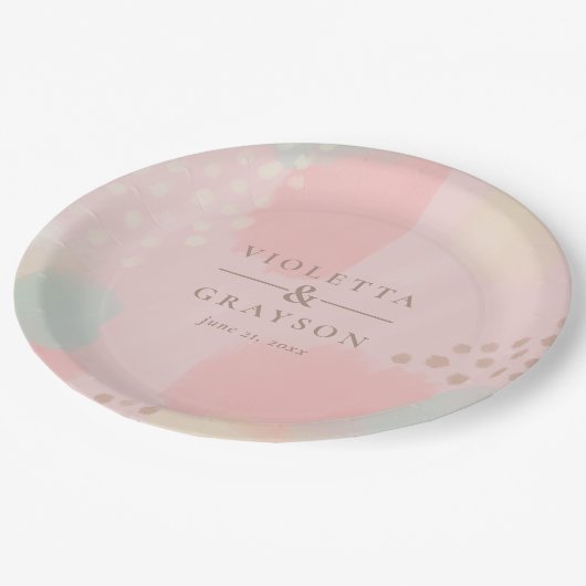 Farbenfrohe rosa Pasta Abstrakte Kunst Pappteller (Schrägansicht)