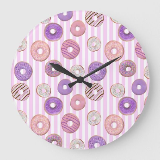 Farbenfrohe Rosa Pastel Donut Strip Illustration Große Wanduhr (Vorderseite)