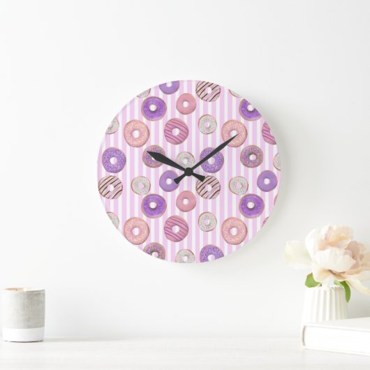 Farbenfrohe Rosa Pastel Donut Strip Illustration Große Wanduhr (Zuhause)