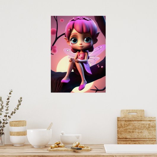 Farbenfrohe rosa Pixie Fairy Child's Wall Poster (Küche)