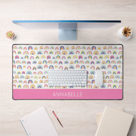 Farbenfrohe Rosa Regenbogen Personalisiert Vorname Schreibtischunterlage