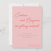 Farbenfrohe rosa, rote Skripthandschrift Hochzeit Save The Date (Vorderseite)