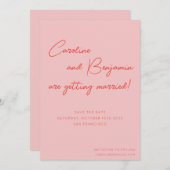 Farbenfrohe rosa, rote Skripthandschrift Hochzeit Save The Date (Vorne/Hinten)