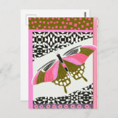 Farbenfrohe Rosa Schmetterling Gemusterte Naturlie Postkarte (Vorne/Hinten)