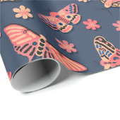 Farbenfrohe rosa, spitzenfarbene Motten und Blume  Geschenkpapier (Rolleneckpunkt)