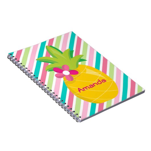 Farbenfrohe rosa Streifen Gelbe Ananas Notizblock (Rechte Seite)