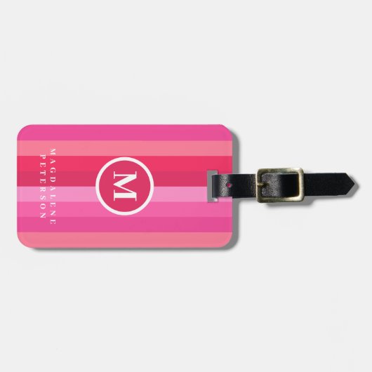 Farbenfrohe rosa Streifen | Name Gepäckanhänger (Vorderseite horizontal)