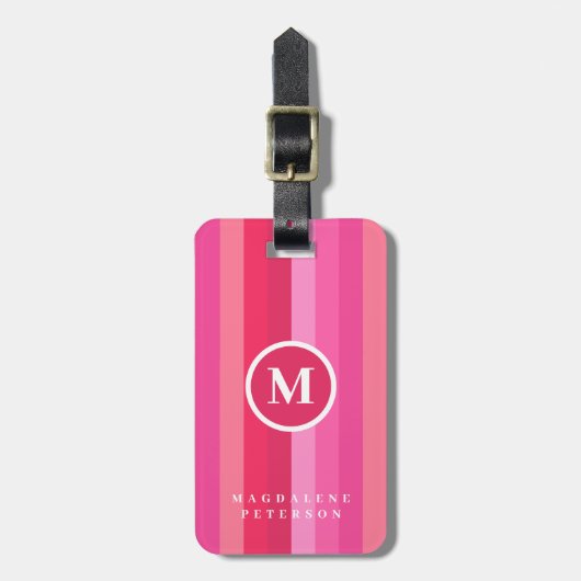 Farbenfrohe rosa Streifen | Name Gepäckanhänger (Vorderseite vertikal)