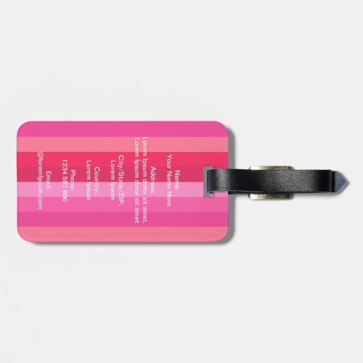 Farbenfrohe rosa Streifen | Name Gepäckanhänger (Rückseite horizontal)