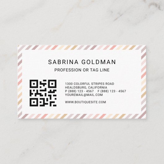 Farbenfrohe rosa Streifen Pastellfarben QR CODE Visitenkarte (Rückseite)