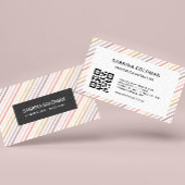 Farbenfrohe rosa Streifen Pastellfarben QR CODE Visitenkarte