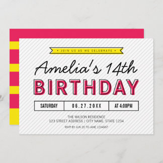 Farbenfrohe Rosa und Gelb jedes Alters Moderne Geb Einladung